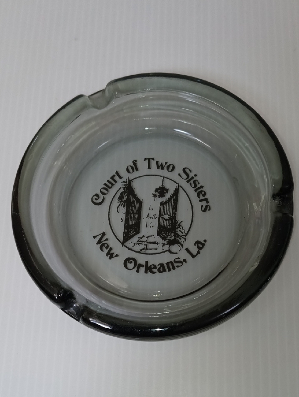 Court of Two Sisters New Orleans Glass Ashtray - Black Trim